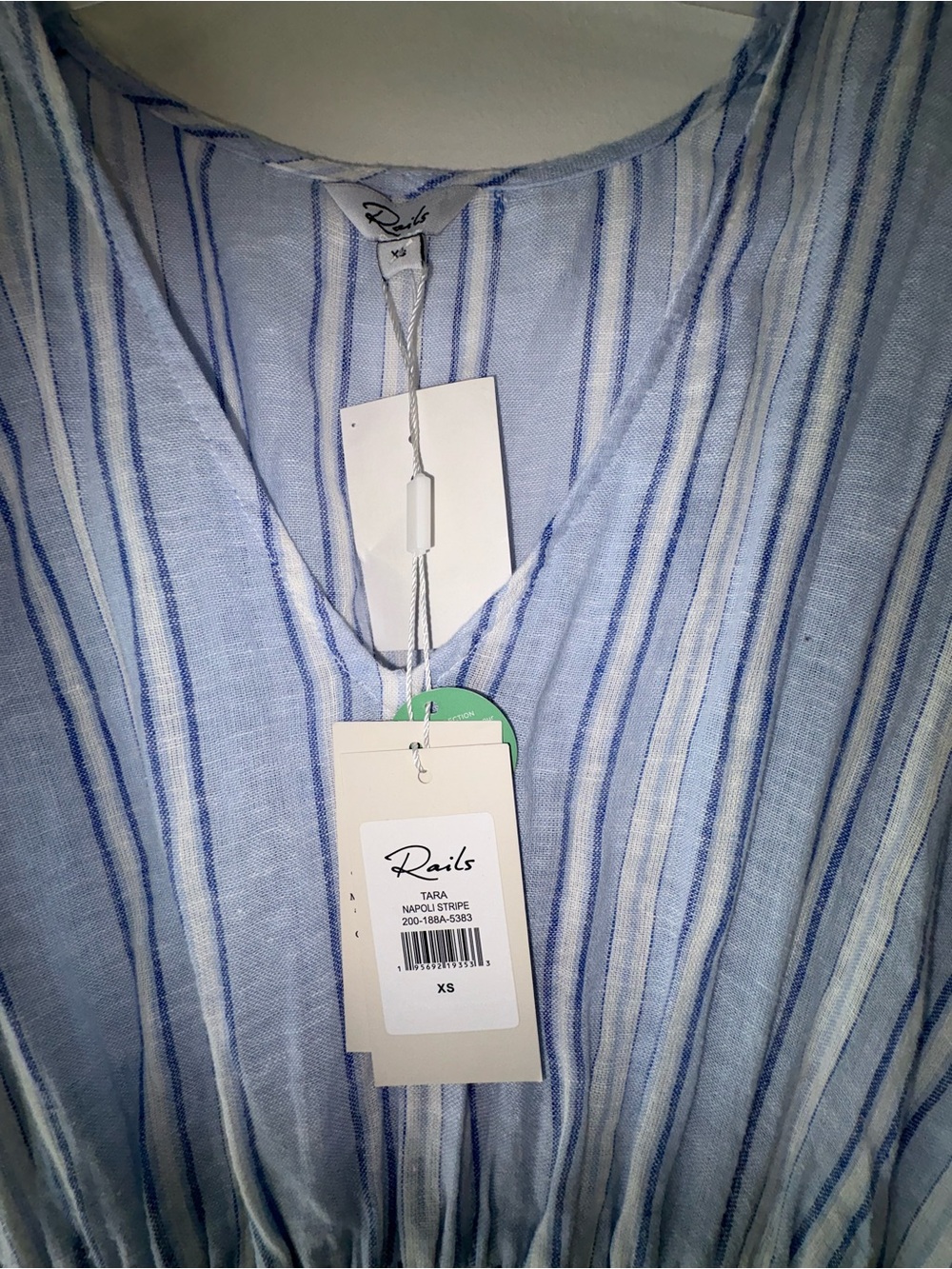 NWT Rails Tara Napoli Stripe Smocked Linen Blend Mini Dress XS - Picture 5 of 10